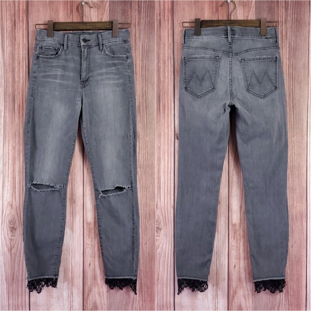 Mother Womens Size 27 High Waisted Looker Dagger Ankle Fray A Lacey Saloon Jeans